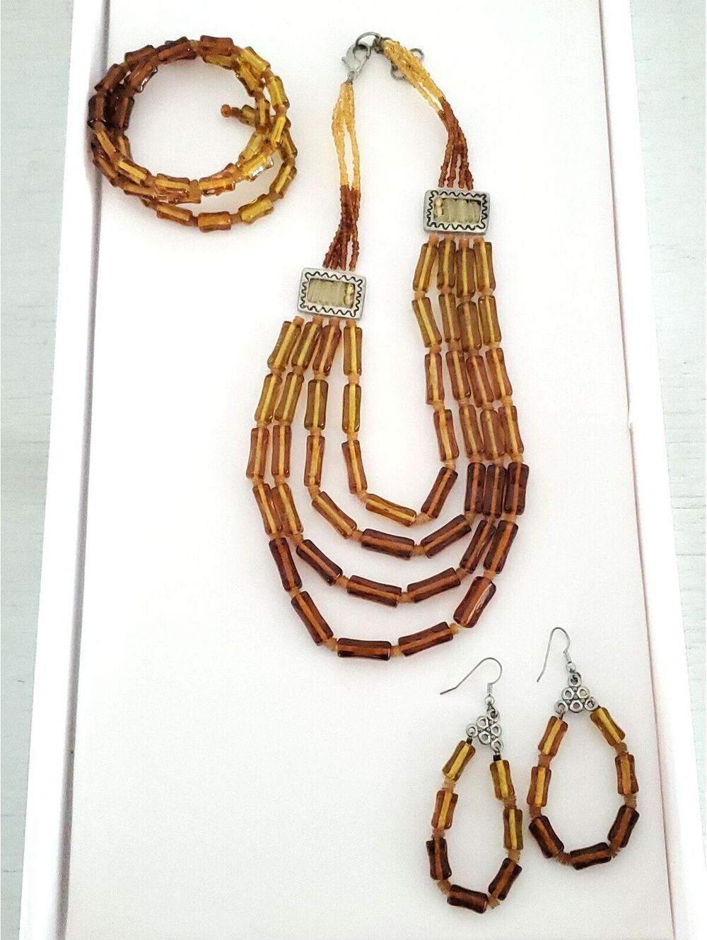 Vintage Amber Colored Bead Jewelry Set